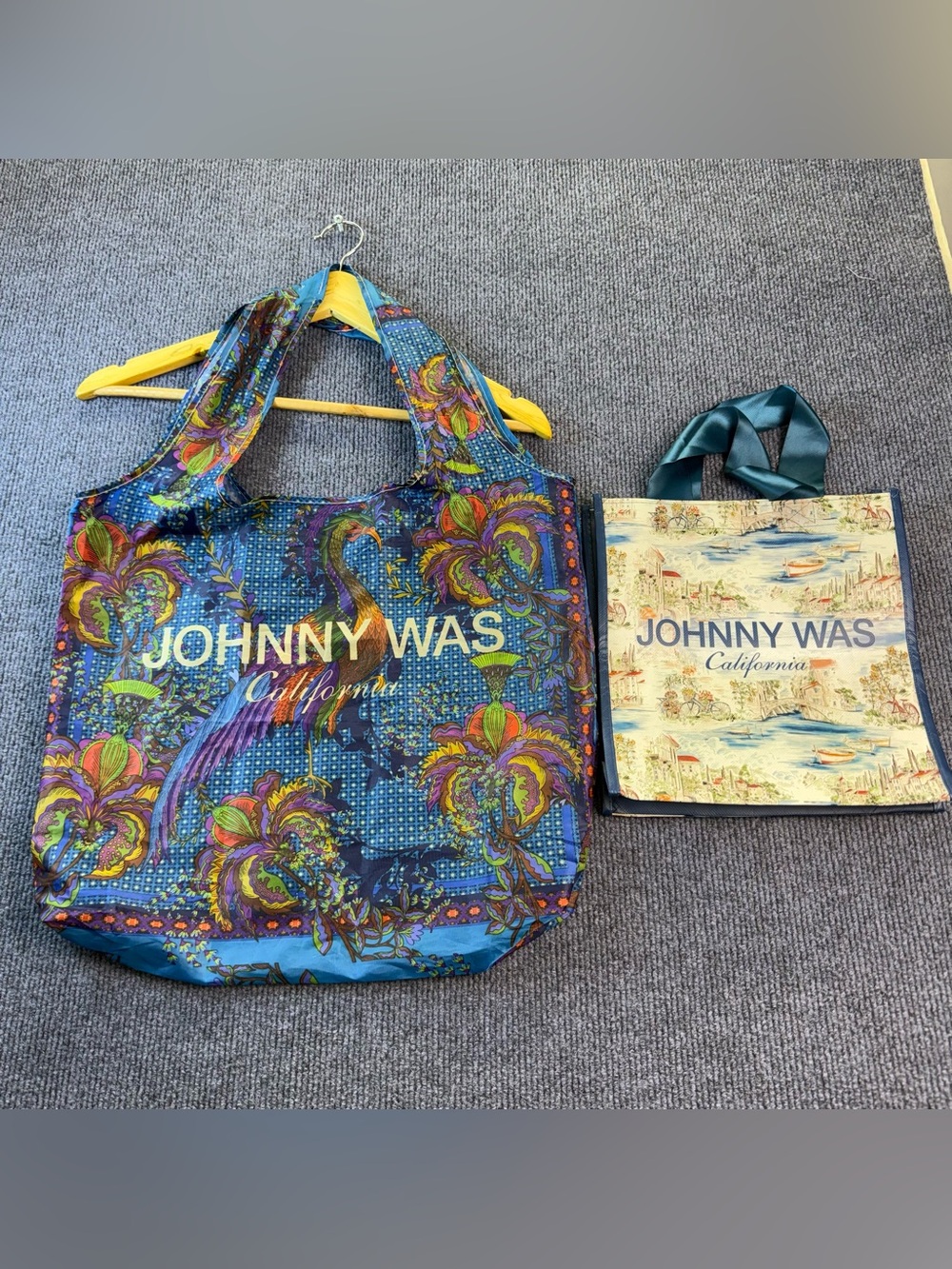 Johnny Was Blue Floral Peacock Tote with Multicolor Accents
